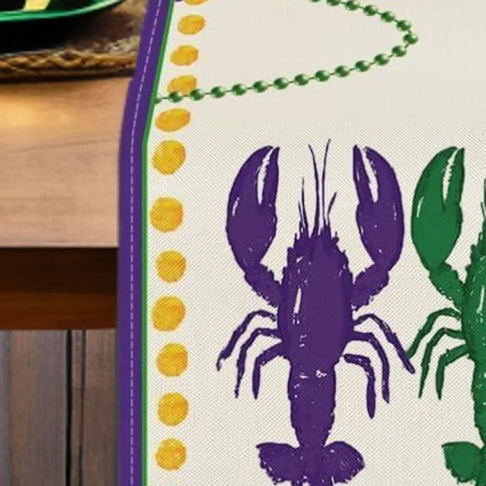 Mardi Gras Table Runner Crawfish Decor Cottage Dining Long Decorative Cloth 108